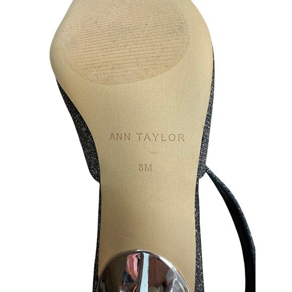 Ann Taylor Kitten Heels Shimmer Square Toe Slingback Pumps Silver Sparkle 8 - Picture 11 of 12